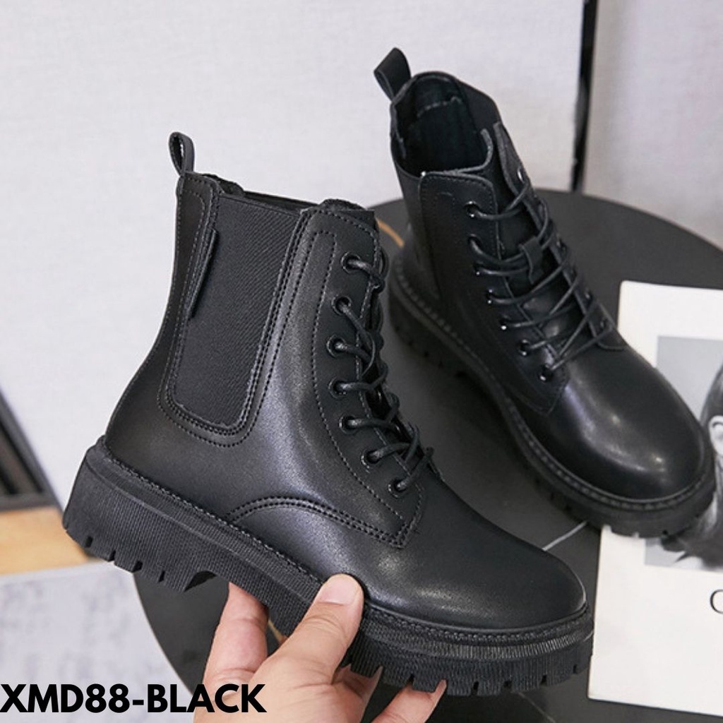 SEPATU BOOTS WANITA BERTALI KOREAN MODEL STYLE BAHAN PU BERKUALITAS IMPORT MD88