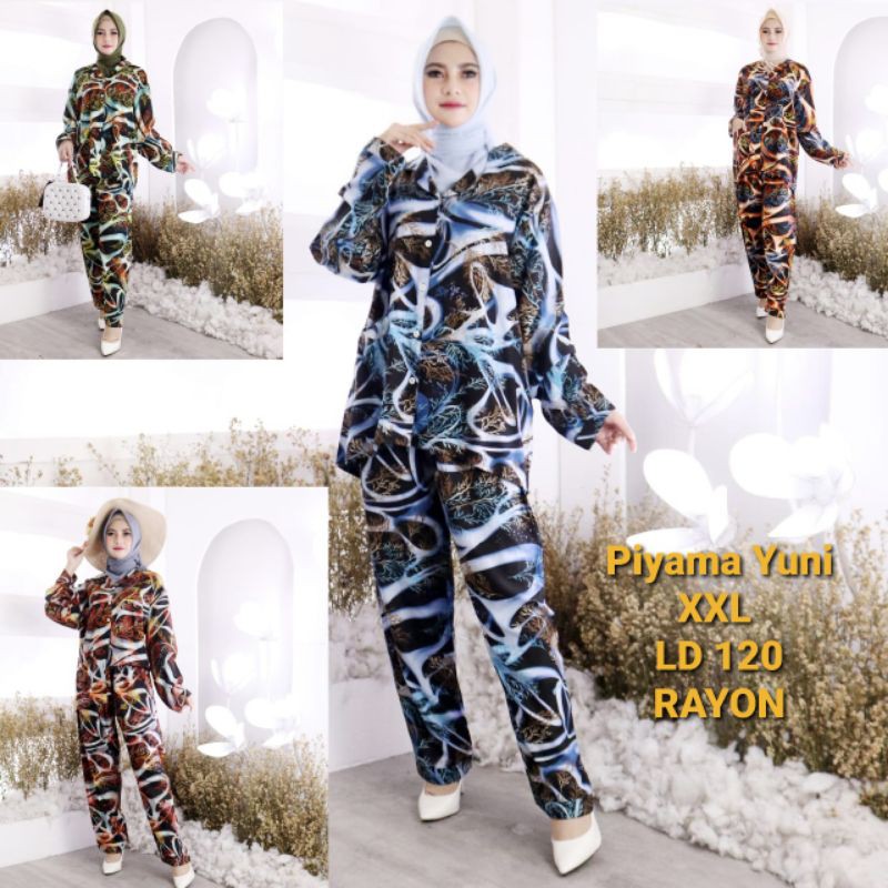 BISA COD PIYAMA XXL LD 120 YUNI EKA /PIYAMA TIEDYE FLOWERS GELOMBANG SETCEL RAYON KEKINIAN/JOSJOLI