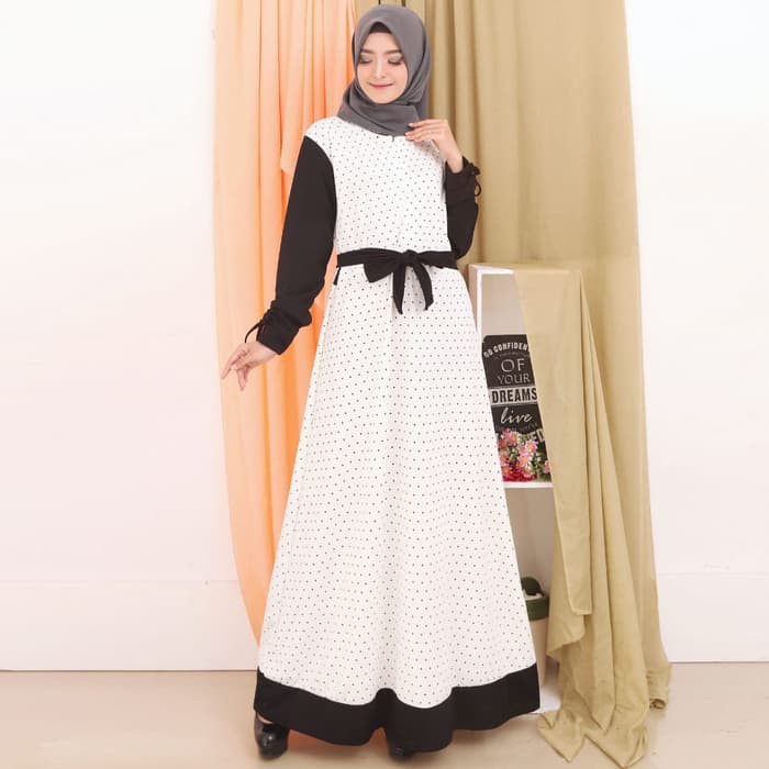 Baju Gamis Wanita Terbaru Gamis Pesta Gamis Remaja Crepe Onde 8212 - Putih