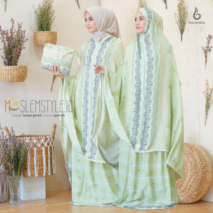 TERLARIS TERMURAH MUKENA DEWASA KATUN RAYON TRAVELING BANESKA FAIRUZ SERIES - HIJAU
