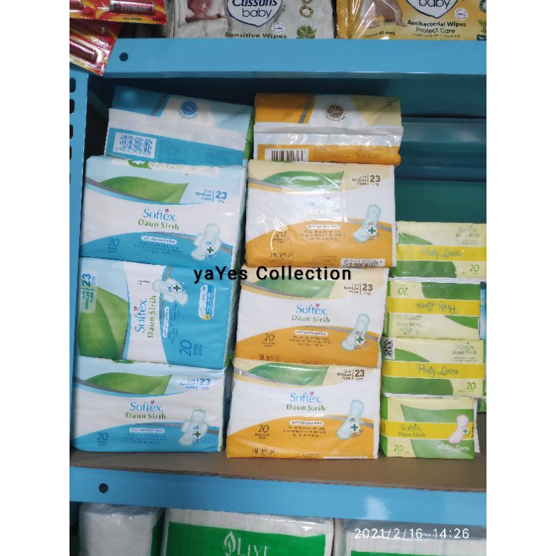 Softex ekstrak daun sirih 20 pads wing non panty liners green tea pembalut antibakteri septik sayap