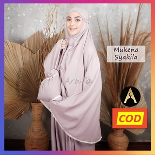 mukena travel syakila dewasa katun premium renda rajut tas serut