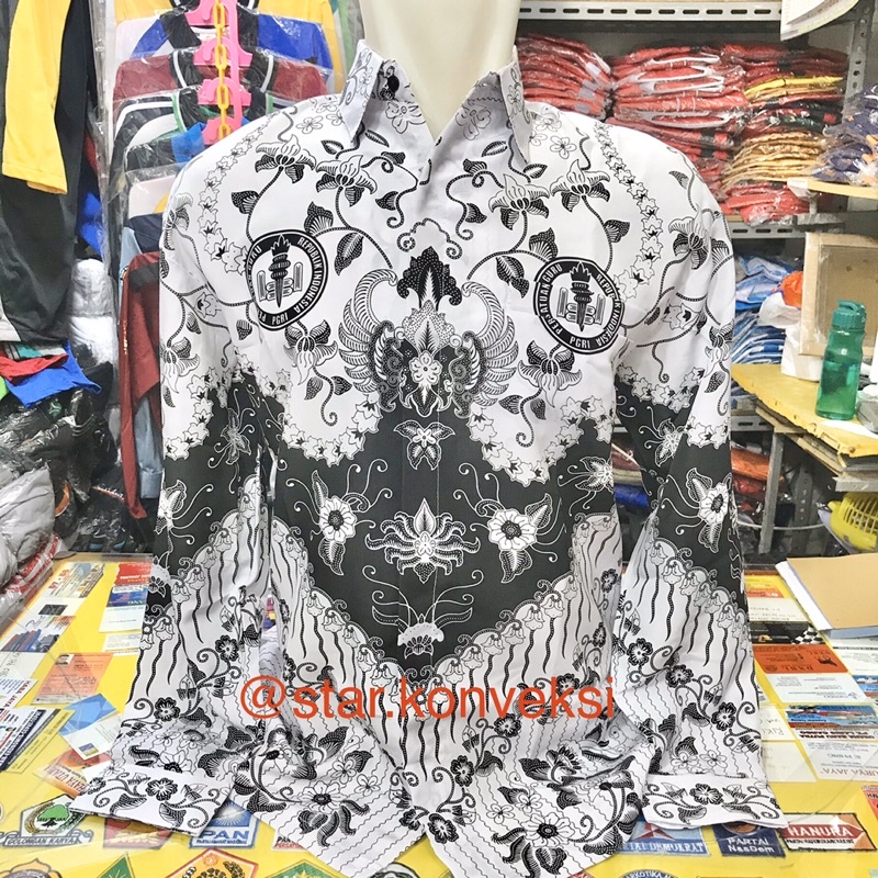 Baju Seragam PGRI Guru Pria laki-Laki Cowo Full Puring Motif Kusuma Bangsa Ukuran Jumbo Big Size Uku
