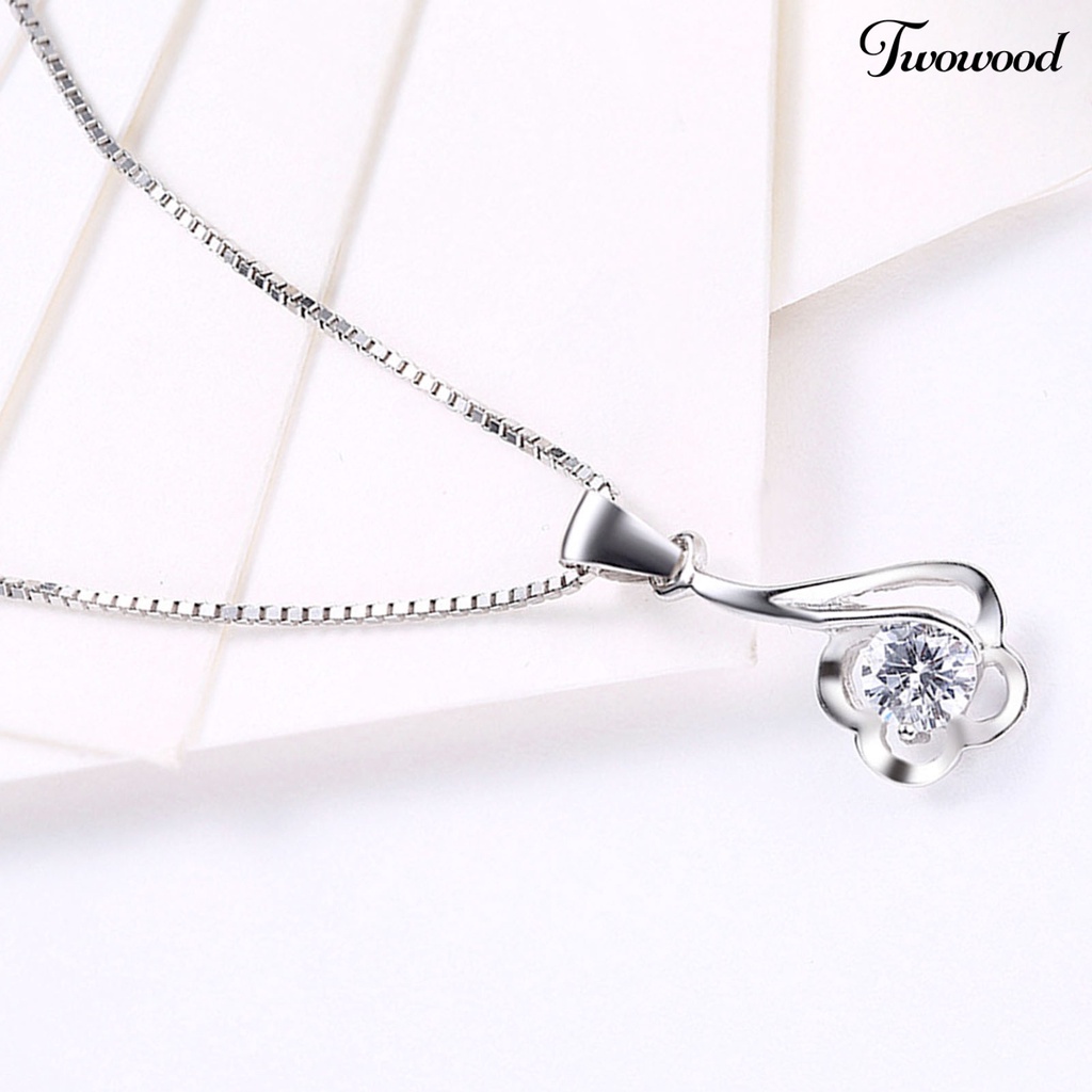 Twowood SILVERHOO 925 Silver Cute Women Necklace Flower Circle Cubic Zirconia Pendant Necklace for Party
