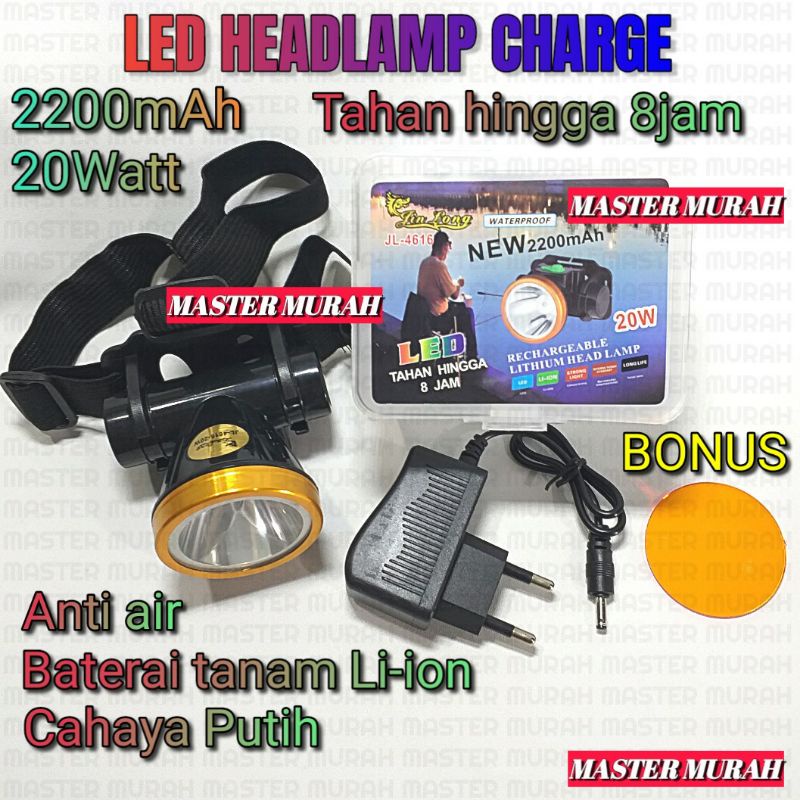 Senter Kepala LED 20watt Cas Rechargeable Headlamp