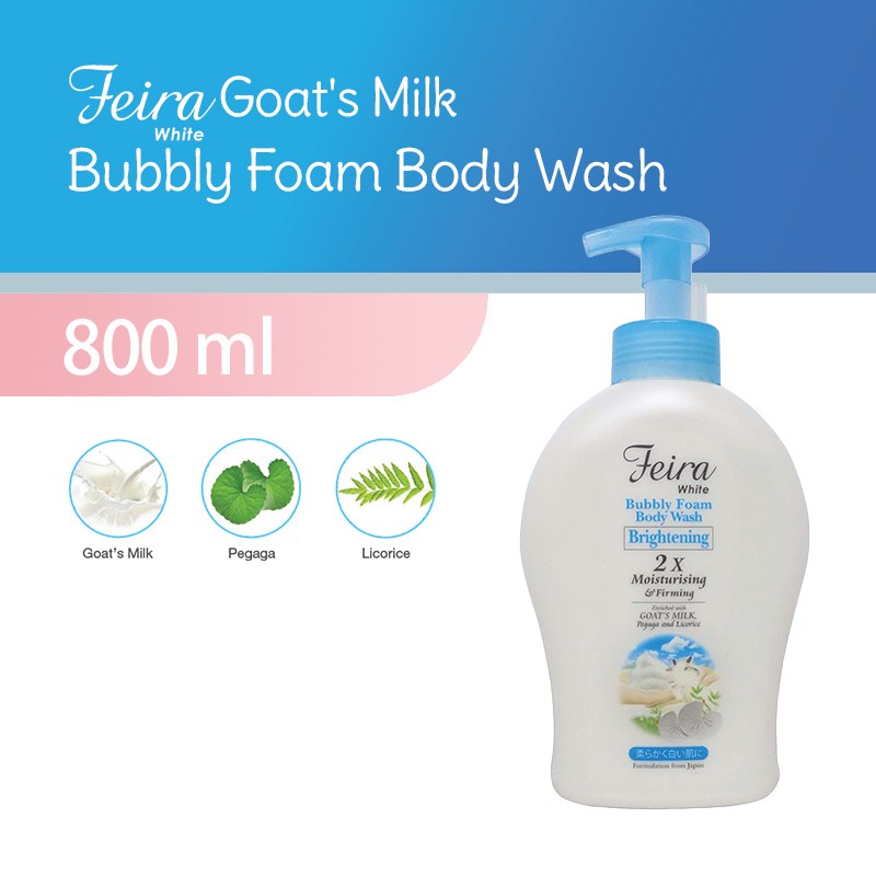 FEIRA BUBBLY FOAM BODY WASH - GOATS MILK 800ML