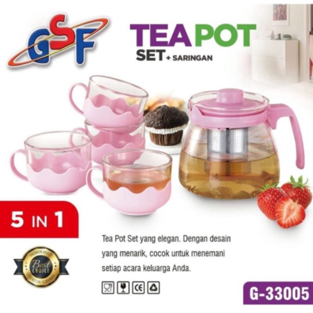 TEAPOT SET SARING/teko teh saring set 5in1 GSF G-33005