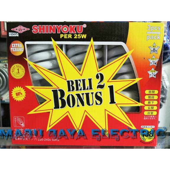Paket Lampu Shinyoku Spiral Ulir 25 watt 25 w Beli 2 Bonus 1 25watt