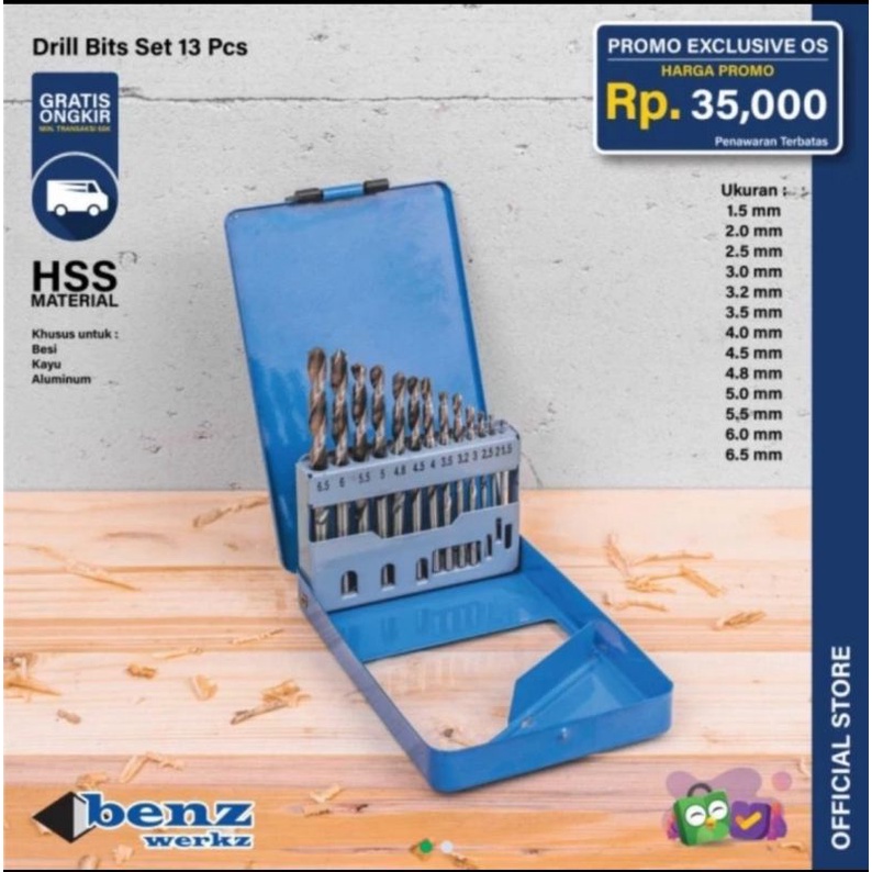 Mata Bor Besi Set 13pcs Hss Alumunium benz