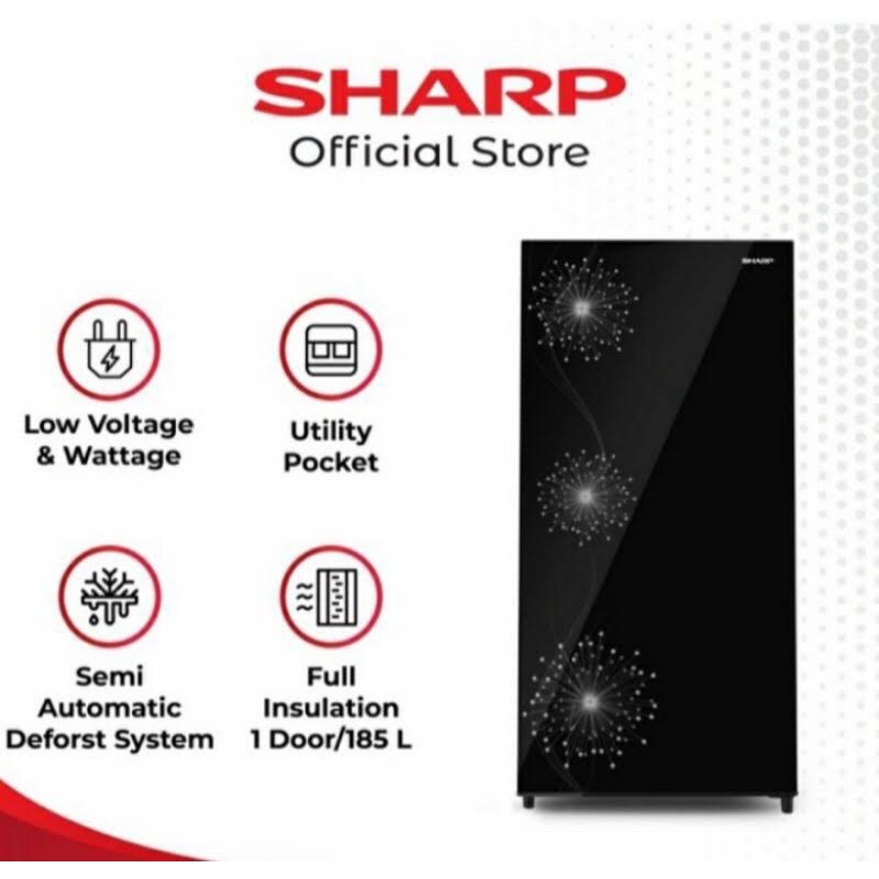 KULKAS SHARP SJX197W DANDELION BLACK WHITE LEMARI ES PENDINGIN 1 PINTU KAPASITAS 180L SJX 197 WDW