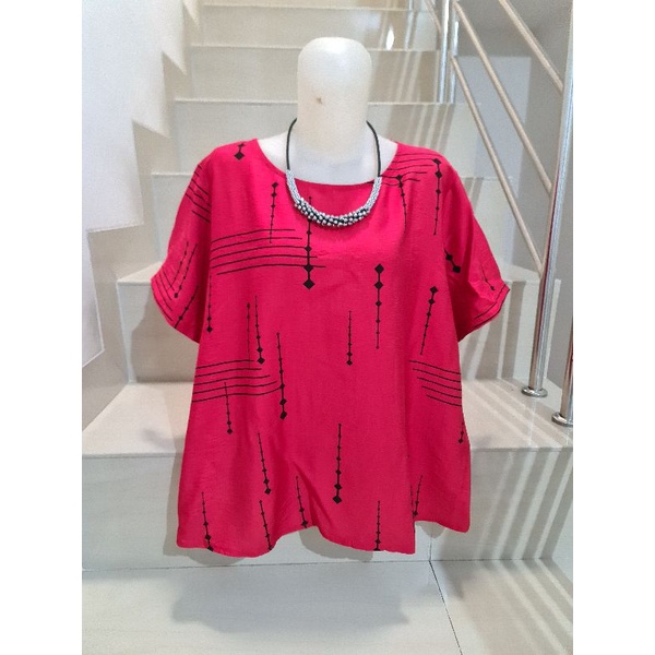 Blouse Brukat dan Kaos Bunga Import Jumbo XL-5XL-203.1 Merah Ld 116