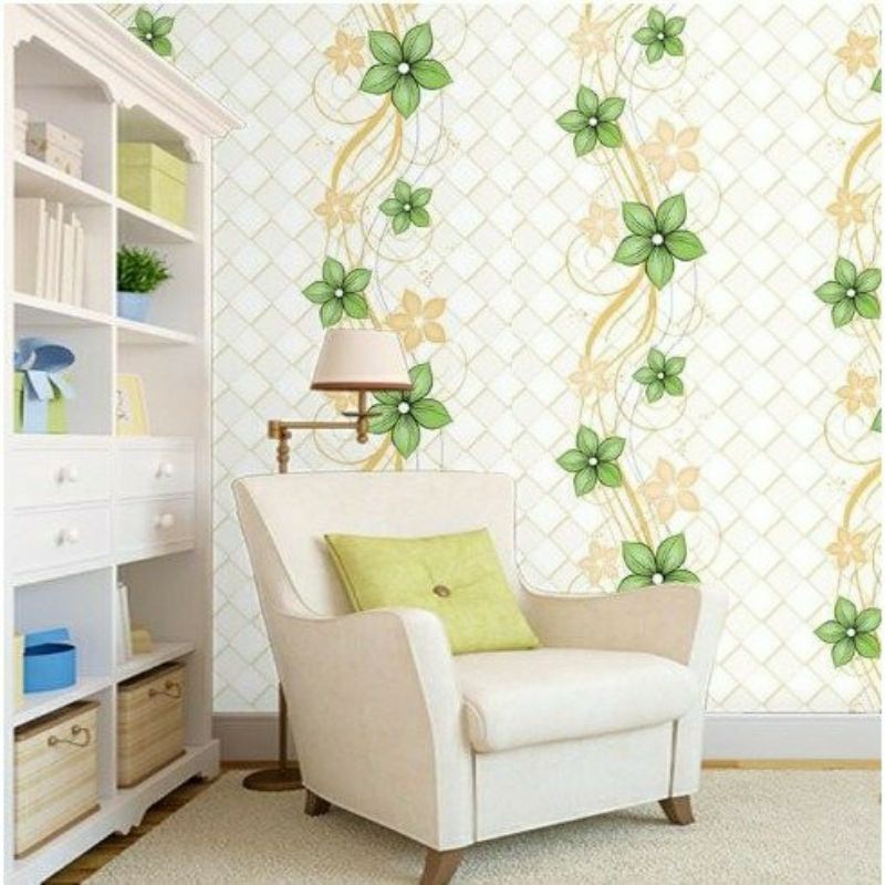 WALLPAPER STIKER DINDING MOTIF BUNGA RAMBAT HIJAU SIZE 10M X 45CM