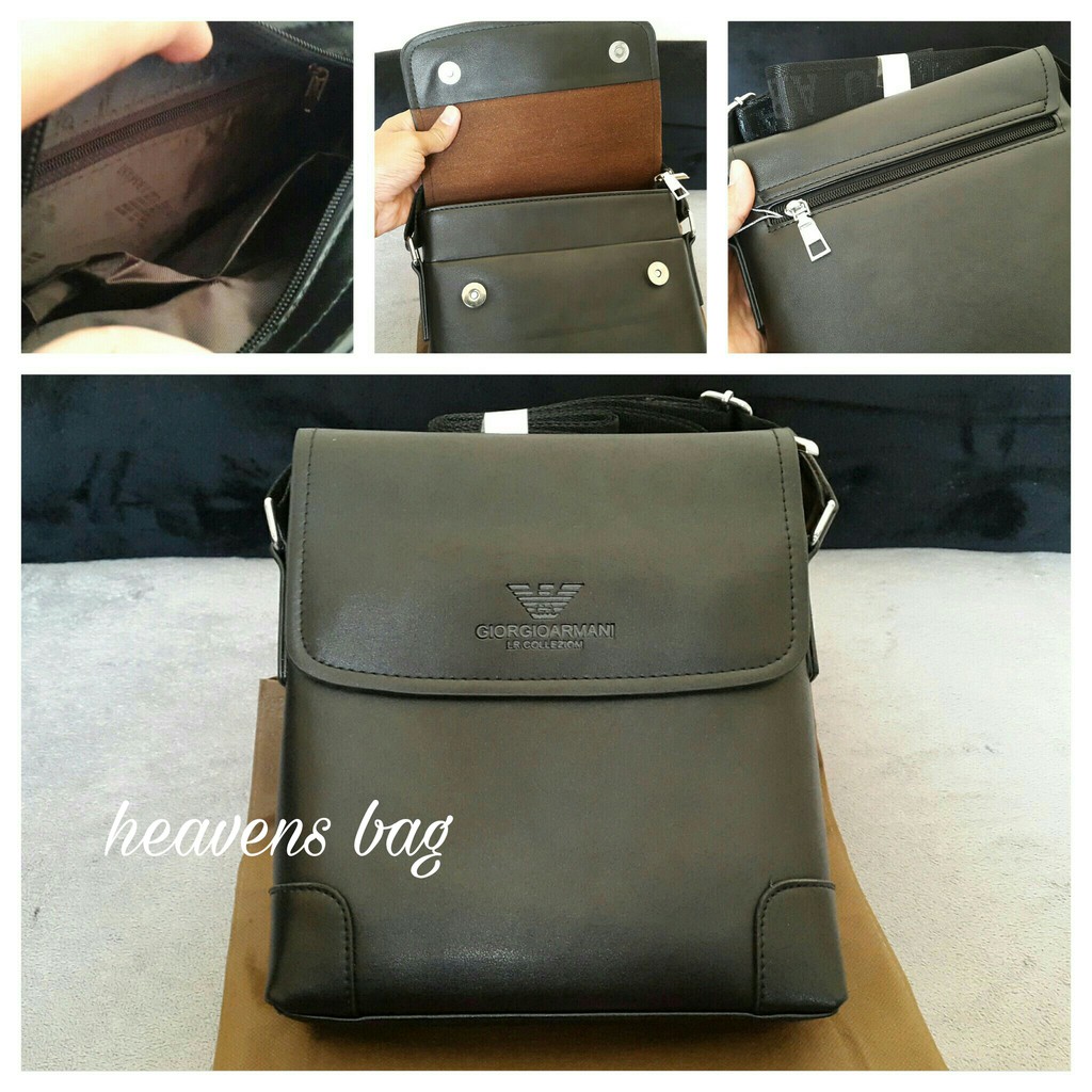 TAS SELEMPANG KULIT PRIA IMPORT GIORGIO ARMANI HITAM KODE 6029-2