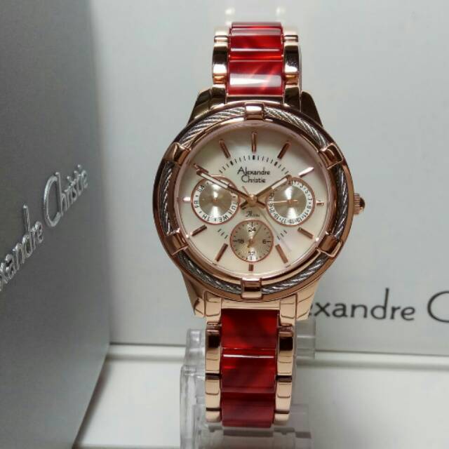 Jam Tangan Alexandre christie ac2654 merah rose gold