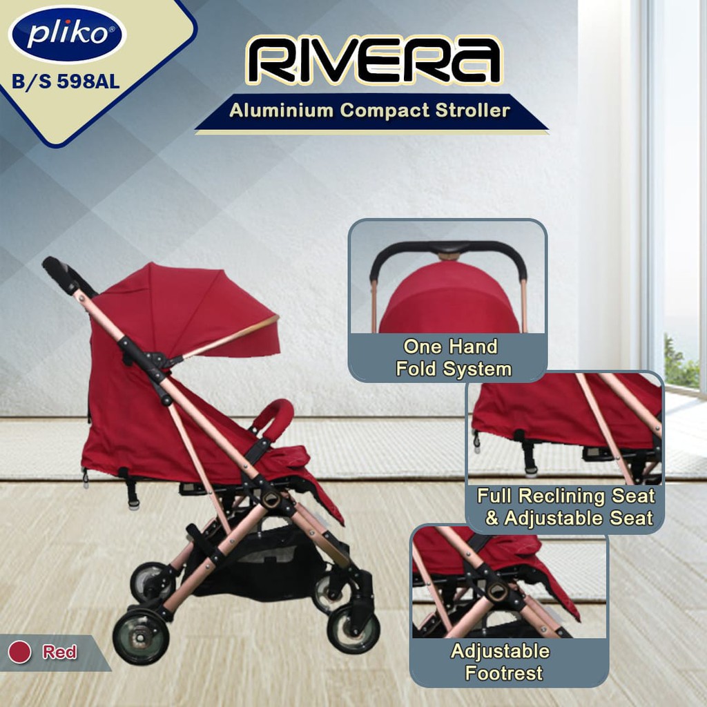 Stroller Pliko Rivera 598AL Rose Gold Frame kereta dorong bayi travel traveling anak murah ada tas