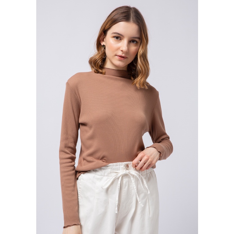 COLORBOX Lettuce Hemline Long Sleeve Top Brown