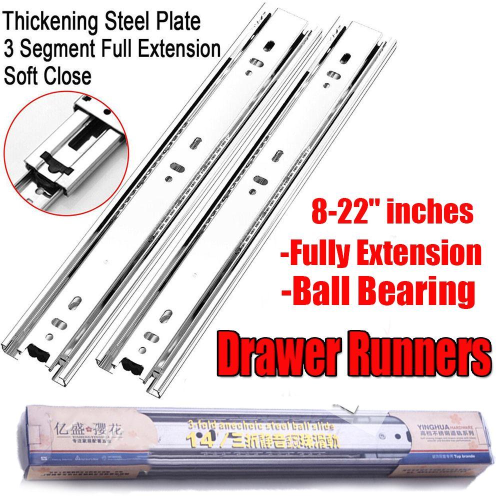 R-flower 2pcs Slide Runner Berbagai Ukuran Silver Ball Bearing Heavy Duty