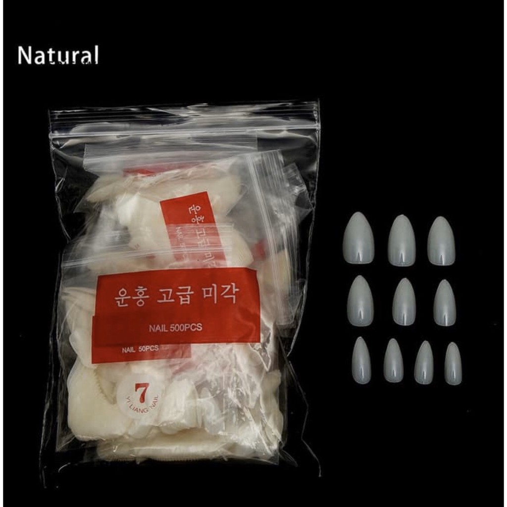 500pcs ALMOND SHAPE FAKE NAILS KUKU PALSU 500pcs bentuk almond clear nail tip almond ujung runcing