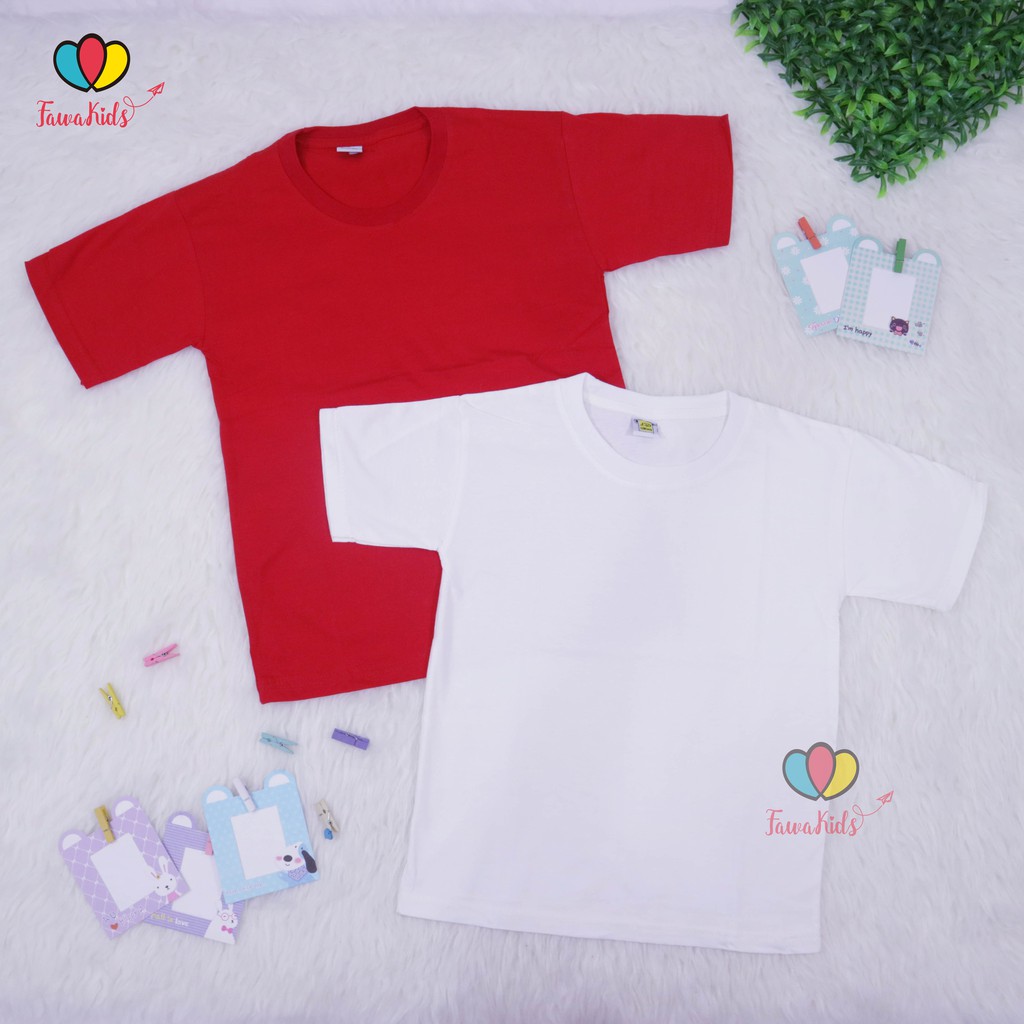 Kaos Merah Putih uk 2-10 Tahun / Polos Anak Baju Laki Perempuan Murah Atasan Lengan Oblong Agustusan