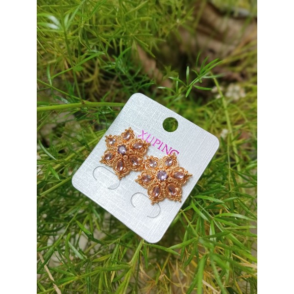 GIWANG BALI LAPIS EMAS MATA UNGU | ANTING TUSUK LAPIS EMAS