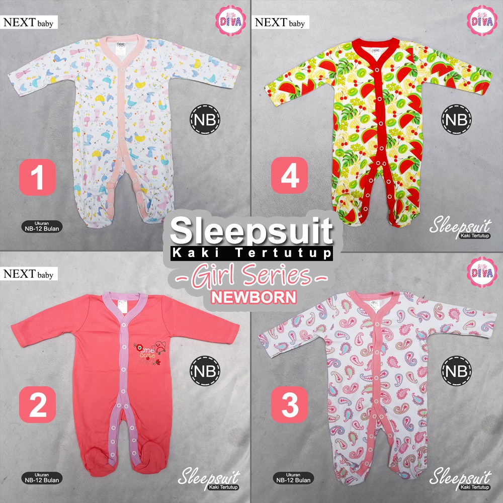 SLEEPSUIT NEXT Baby Girl - Baju Tidur Bayi Cewek JUMPER MODEL KAKI TERTUTUP