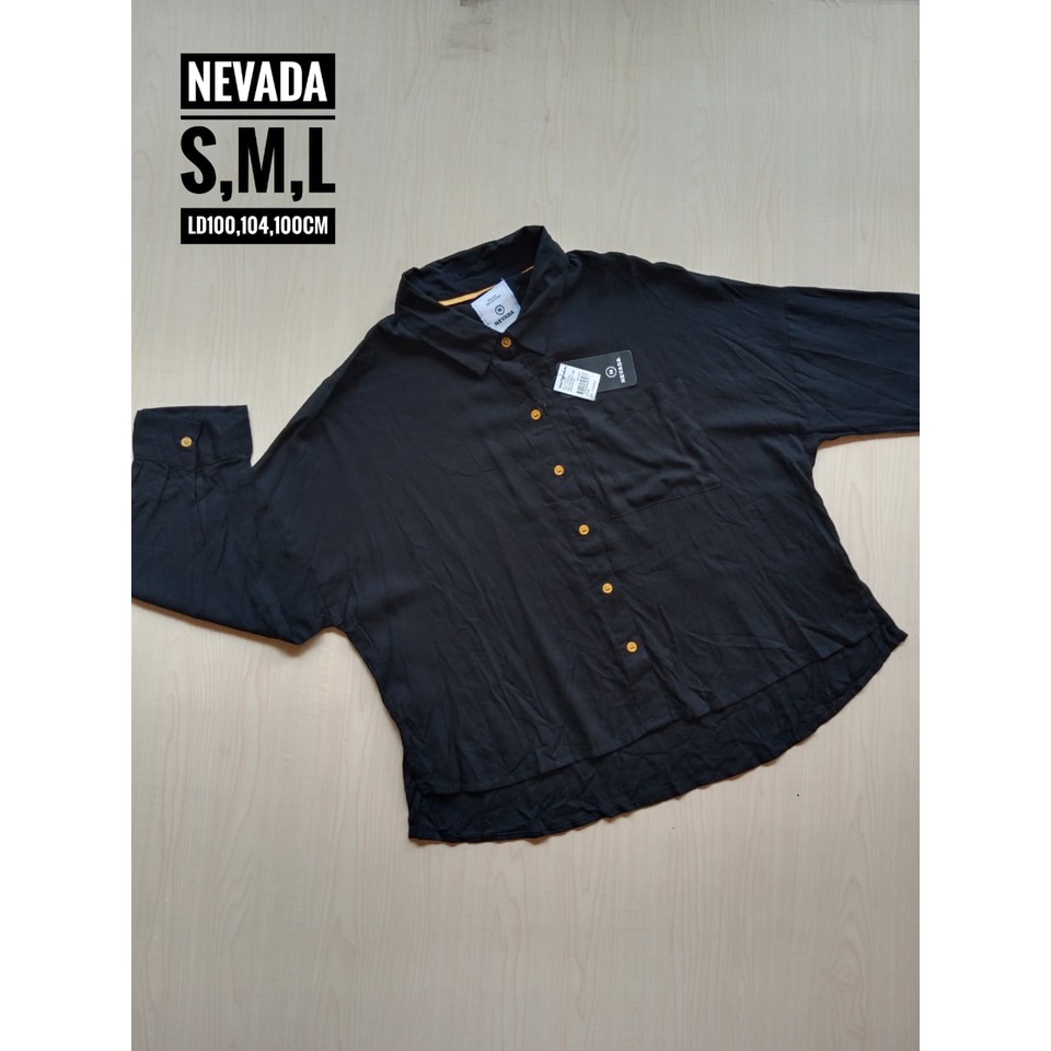 CROP TOP KEMEJA Nevada Wanita Basic Hitam Lengan Panjang motif