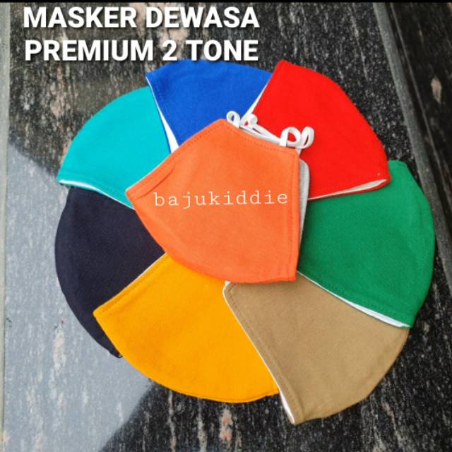 MASKER KAIN DEWASA PREMIUM 2 TONE / ANTI VIRUS CORONA PELINDUNG COVID 19 / BAKTERI / DEBU