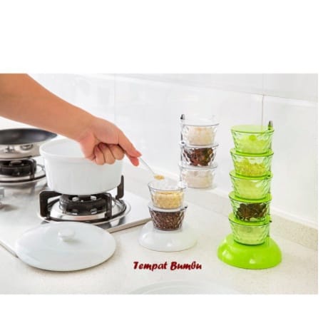 Tempat Bumbu Dapur 4 SUSUN Rak Bumbu CRYSTAL Putar Tempat Bumbu Putar 4 Susun Wadah Bumbu
