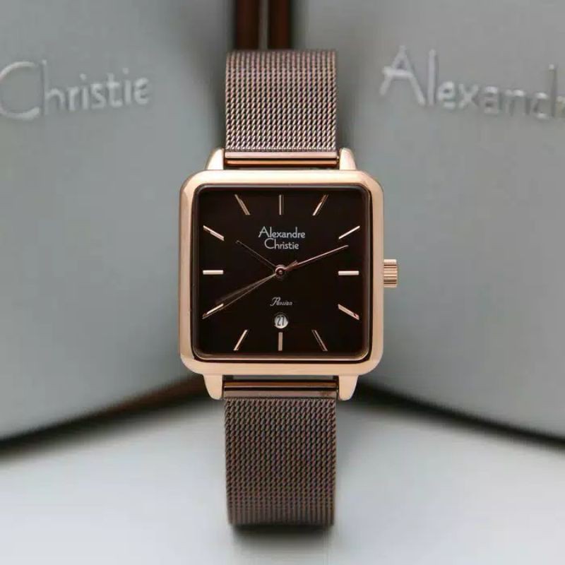 JAM TANGAN WANITA ALEXANDER CHRISTIE AC 2869 BROWN ROSEGOLD