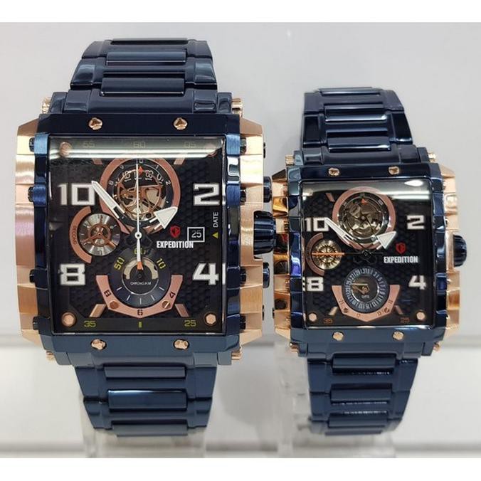 jam tangan expedition e6757 rantai couple biru rose gold