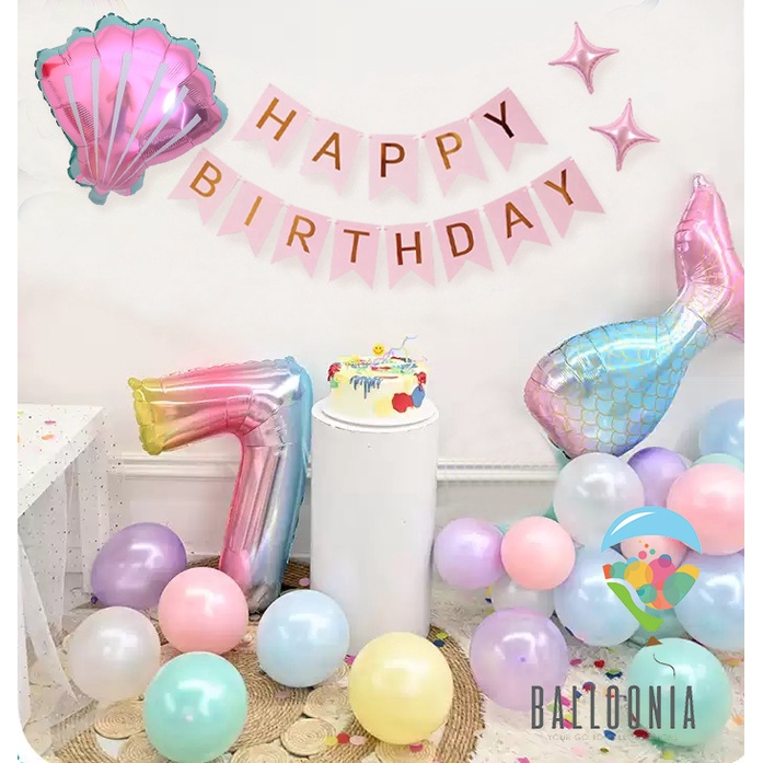 SET Foil Balloon Happy Birthday Mermaid Tail Banner | Dekorasi Balon Ulang Tahun Ultah Anak Perempua