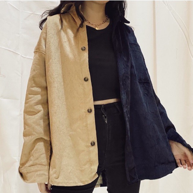 cream navy oversized corduroy shirt