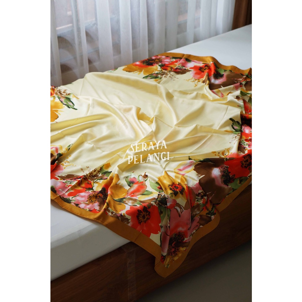 Selendang Segi Empat Satin Lamiz 04 | Motif Bunga/Kembang | Scarf | Syal | Shawl | Pashmina | Pasmina | Souvenir | Hadiah | Gift | Aksesoris Fashion | Import Quality | Grosir Murah