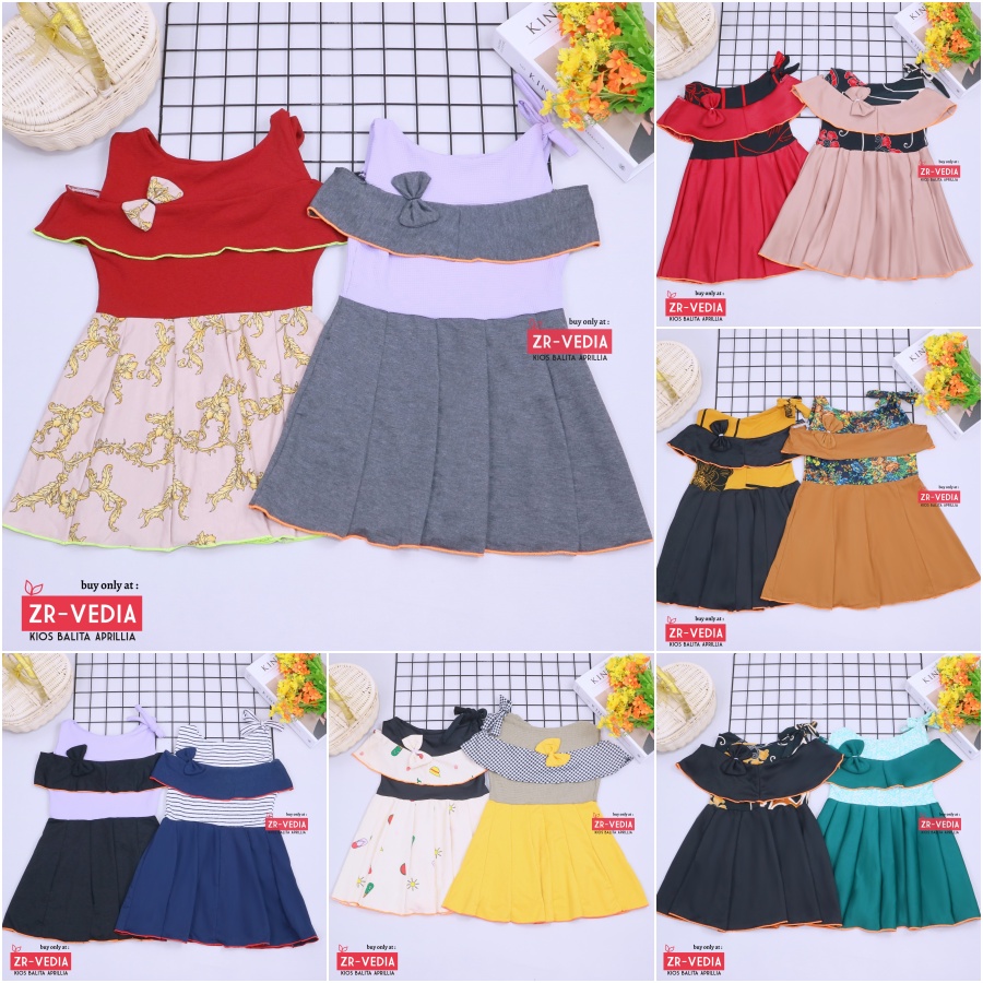 Dress Rachel uk 2-3 Tahun / Dres Model Baju Anak Perempuan Gaun Pesta Polos Motif Export Quality