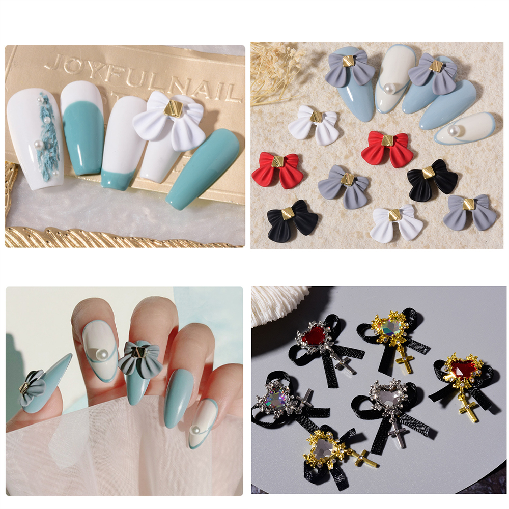 Mxbeauty Ornamen Berlian Imitasi Bentuk Pita 3d Bahan Alloy Matte Untuk Dekorasi Nail Art