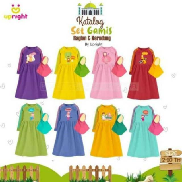 Ecer dan grosir gamis set jilbab/kerudung anak cewek cantik sholeha bahan kaos premium upright