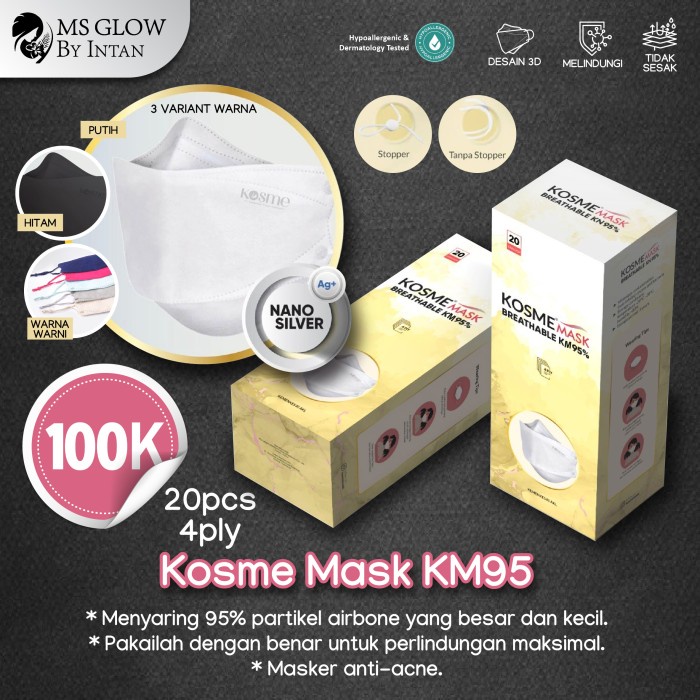 MS GLOW - 1 BOX MASKER KOSME MASK NANO SILVER MASKER KESEHATAN KM95