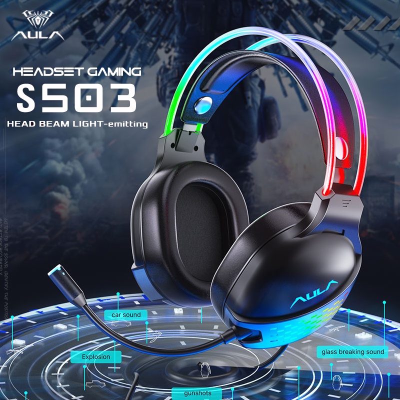 Headset Gaming AULA S503 USB – Streamer Light RGB Running - Headset - Headphone - Headset Game - Hea
