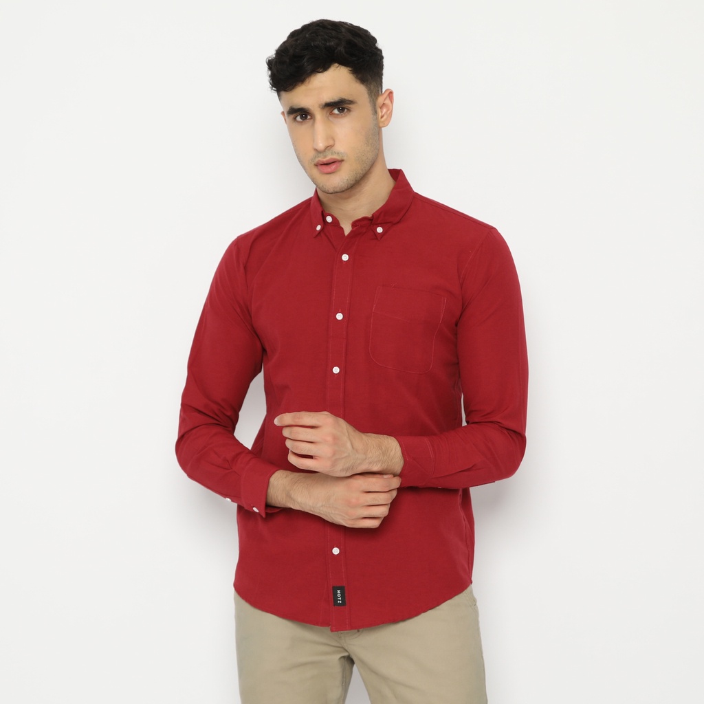 Jual Motz Kemeja Lengan Panjang True Basic Pocket Maroon Indonesia Shopee Indonesia