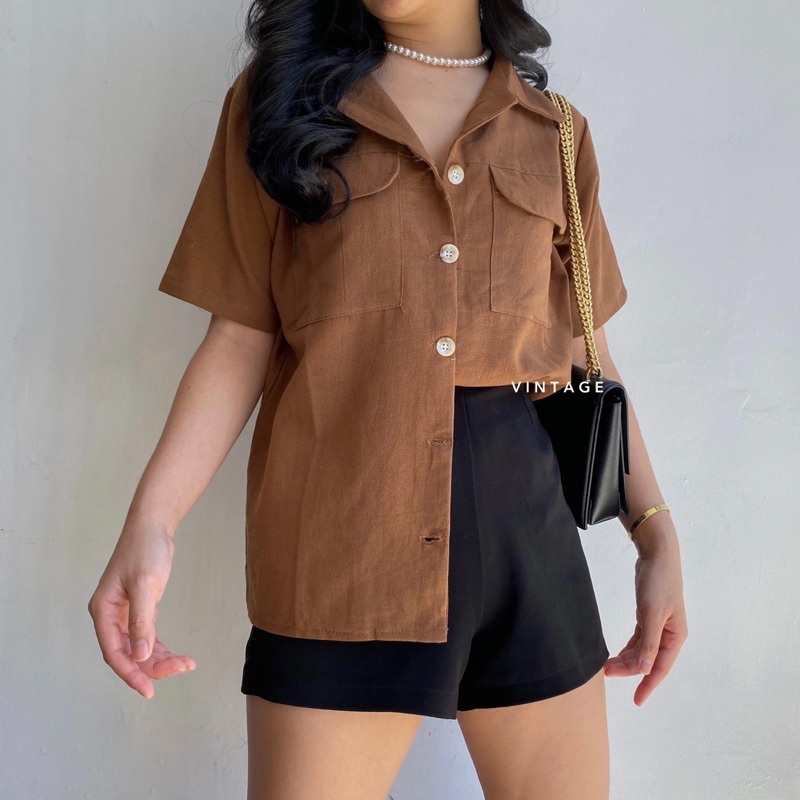 KEMEJA WANITA CASUAL POCKET TOP KEMEJA WANITA POLOS BASIC MURAH-5