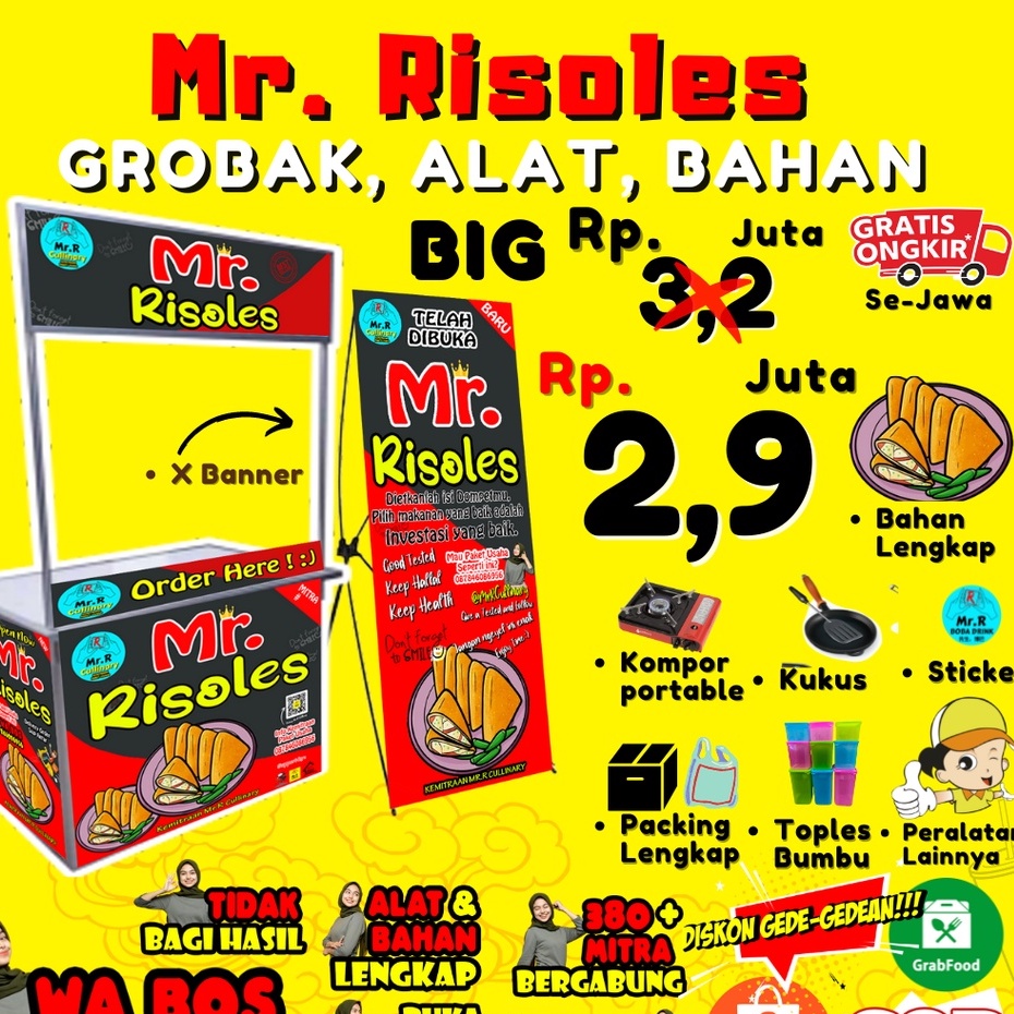 

Mr.RISOLES NEW|| MR.R CULLINARY (FRANCHAISE,PAKET USAHA,KEMITRAAN) GROBAK/BOOTH PORTABLE,ALAT LENGKAP, DAN BAHAN BAKU UTAMA