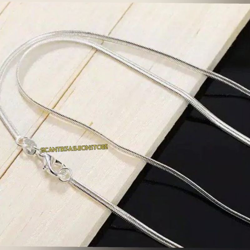 PROMO KALUNG TITANIUM PIPIH SILVER 45CM  PRIA/WANITA TERLARIS ANTI KARAT PERHIASAN LAPIS EMAS PUTIH