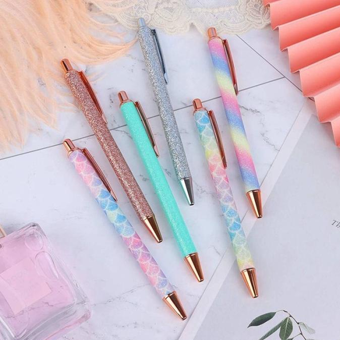 

12 PCS PULPEN TINTA HITAM GLITTER WARNA ROSE GOLD BAHAN METAL DAPAT DI FVD643621