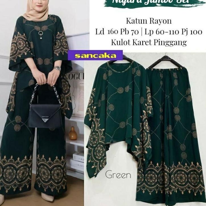 Terbaru.. NIYARA JUMBO SET Baju Setelan One Set Batwing Tunik Waka Waka Kulot Celana Panjang Motif B