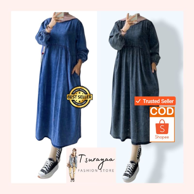 Tokyo Jeans Midi Dress Wanita Premium Products