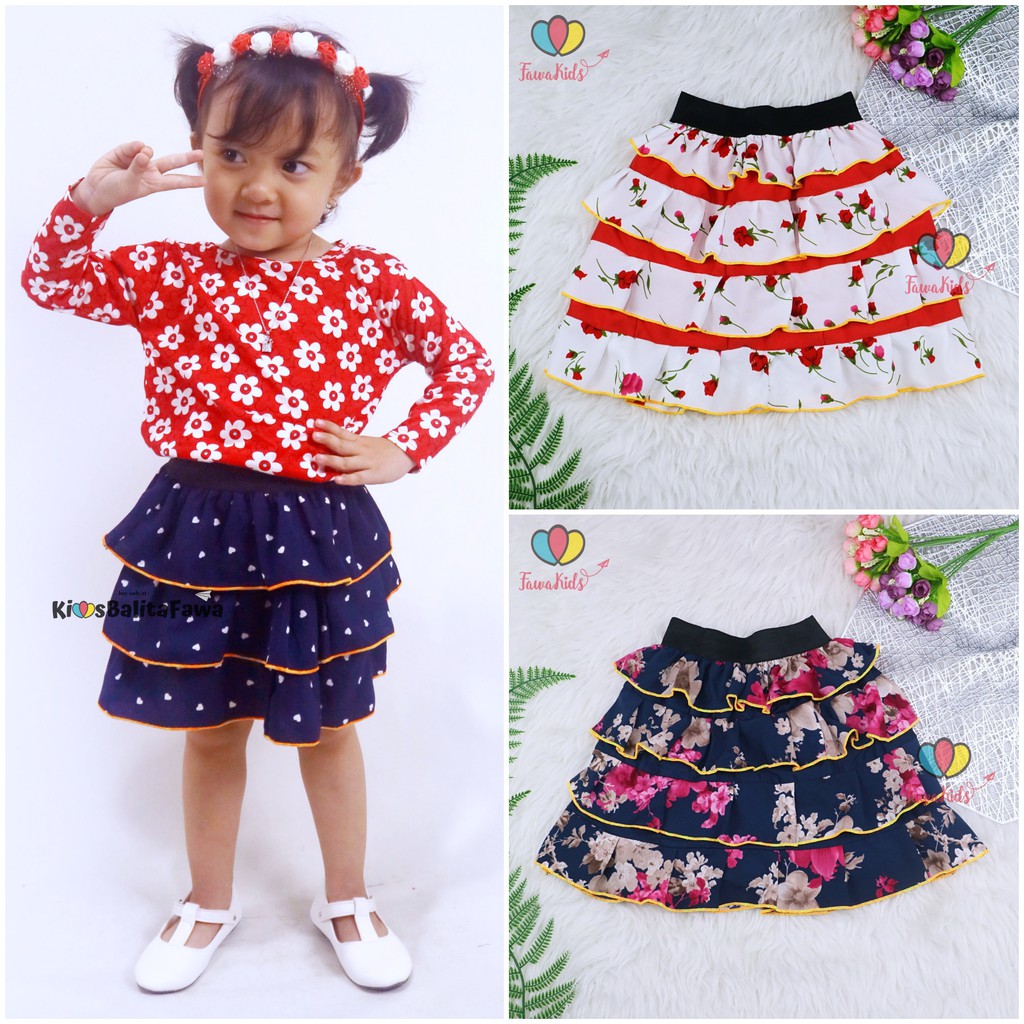 Rok Tumpuk Motif uk 1-9 Tahun / Skirt Pendek Polos Lucu Grosir Cewek Rok Anak Perempuan Cewek Murah babycinnamon