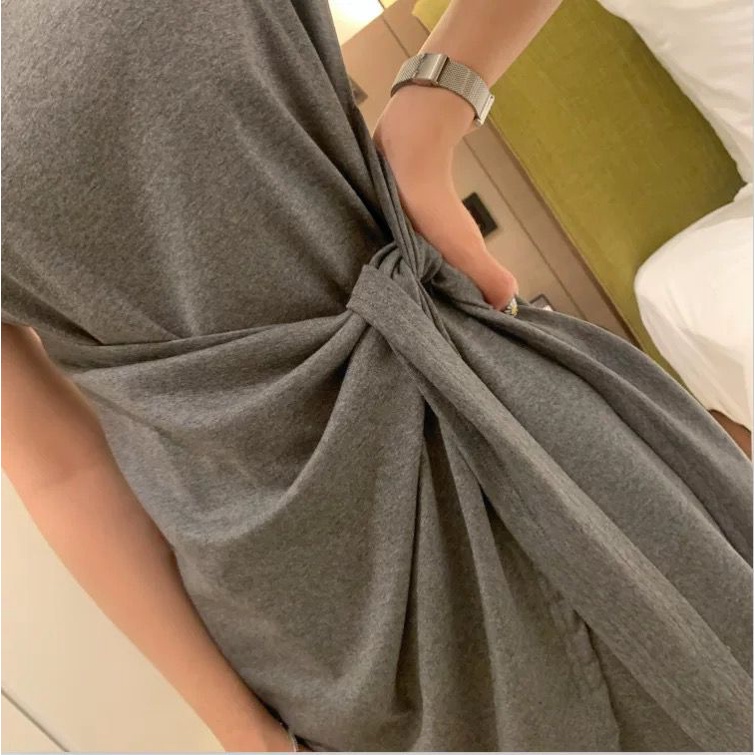 [littlecrab] Dress Wanita Wrapping Hitam Abu-Abu Dress Santai High Class Dress Model Santai Hang Out Dress High Quality Dress Pendek Dress Pesta Dress Simple Polos Elegan Casual Korean Style