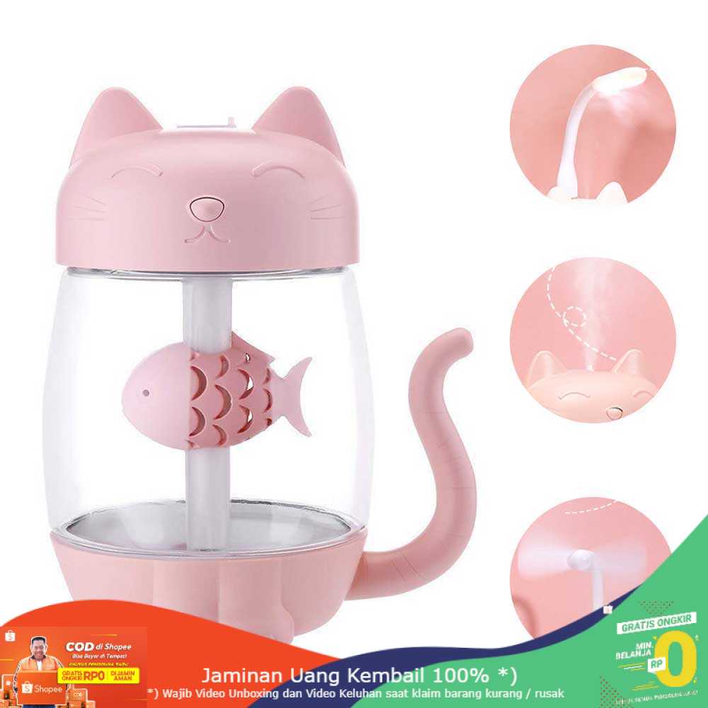 (BISA COD) RVOSTR Umiwe 3 in 1 Air Humidifier Cat Kitty 350ml Fan + LED Lamp - La211