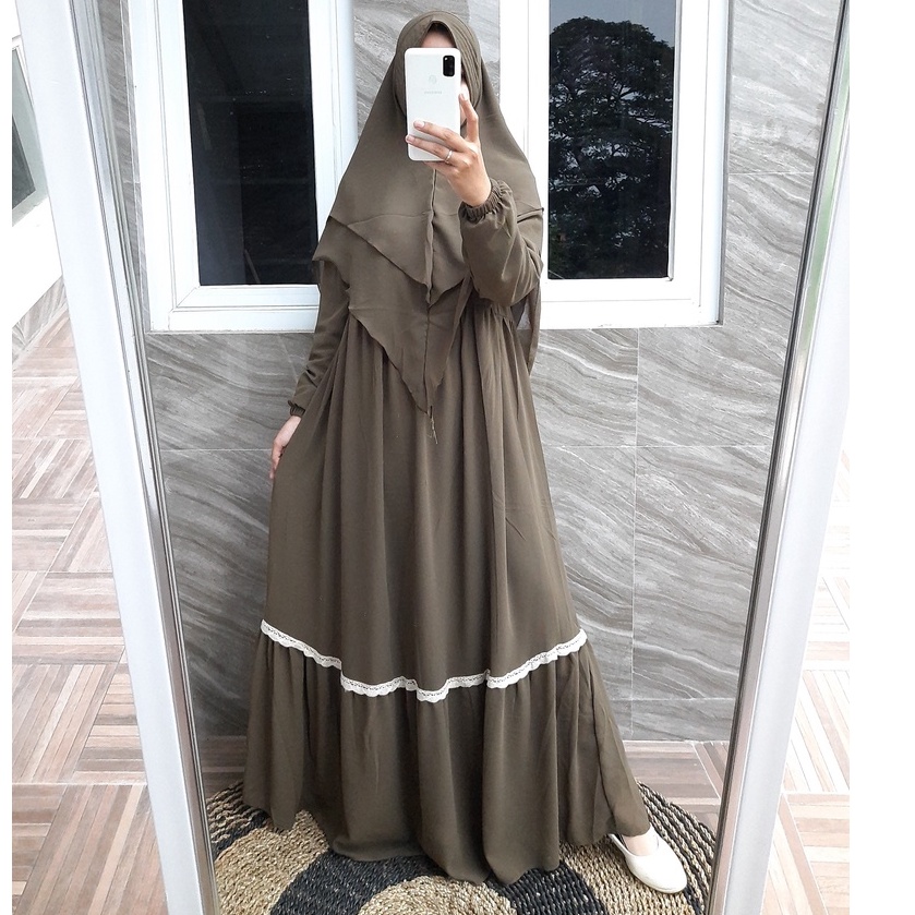 Gamis Set Ceruty Babydoll Syar'i/ Set Ceruty Babydoll Khimar Pet 2 Layer