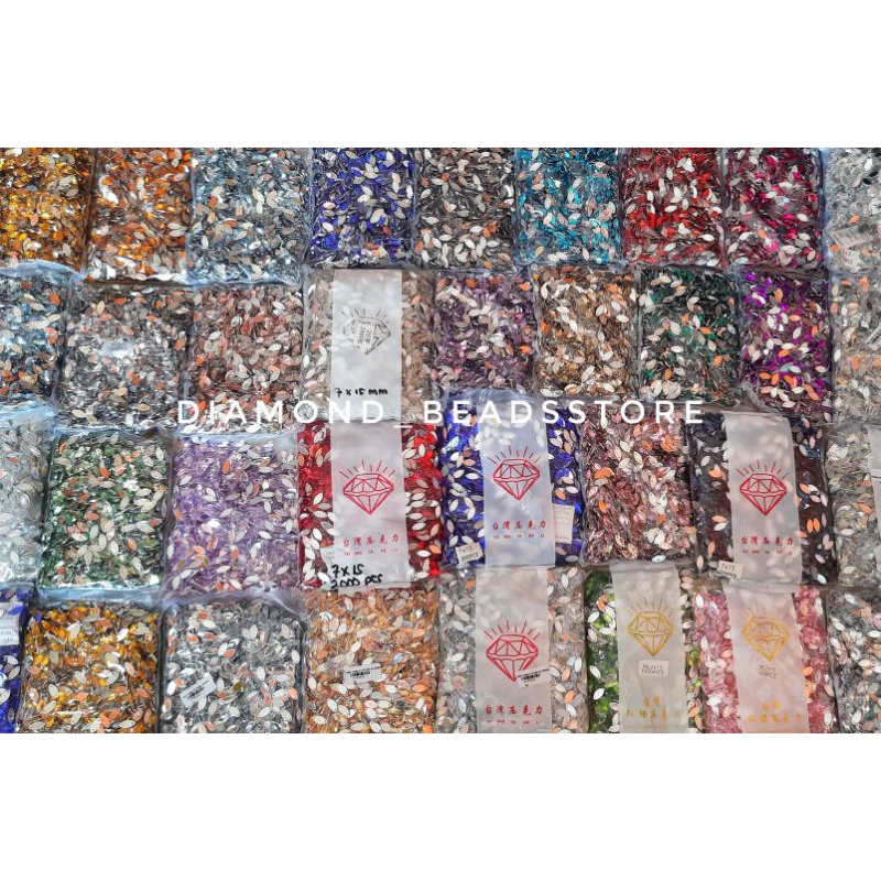 Grosir Payet Kristal Jahit Sampan / Mata 7 x 15mm / Mote / Manik Manik / Permata